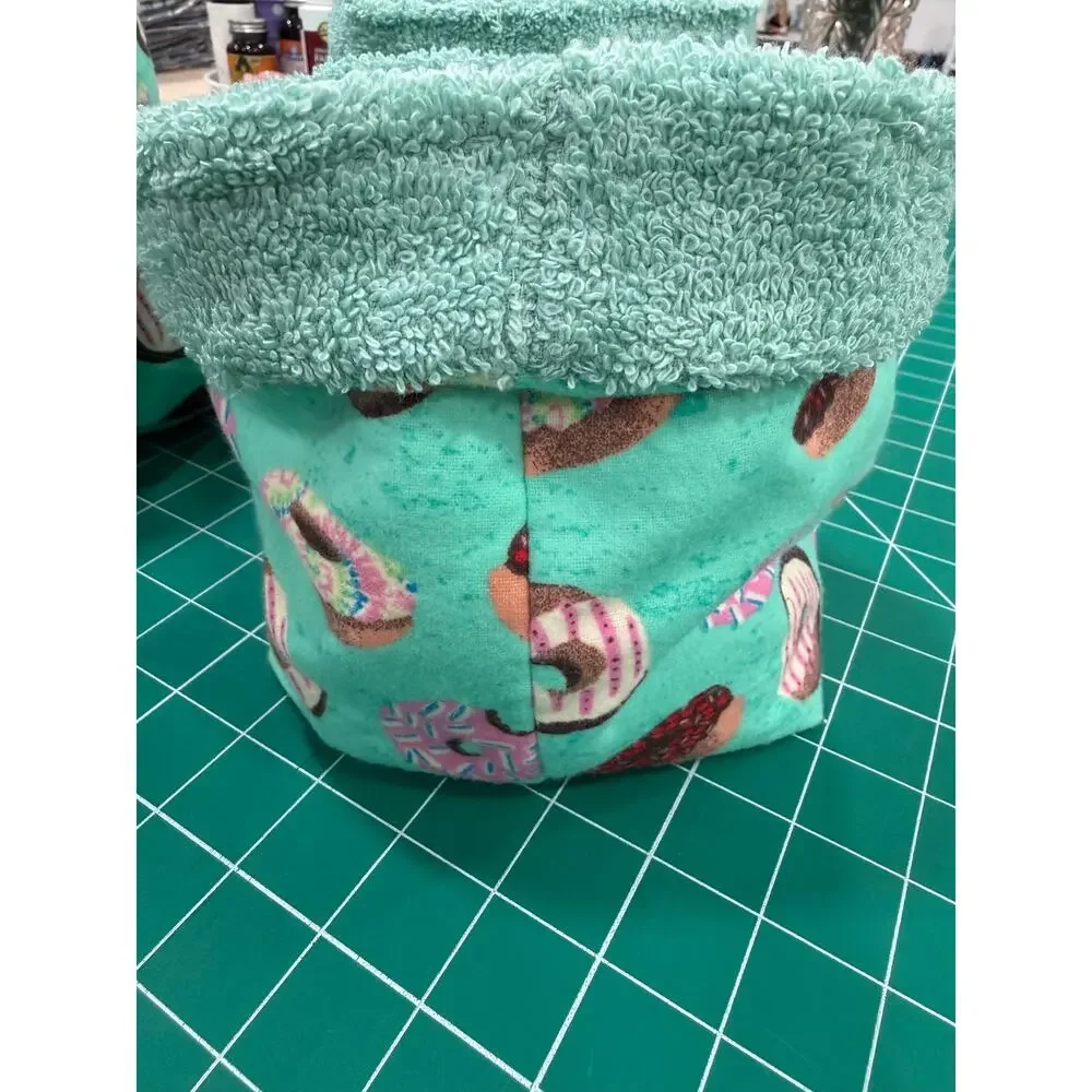 Handmade Donut Vanity Bucket Organizer Terry Lined Quilted 8” Tall Soft Stable